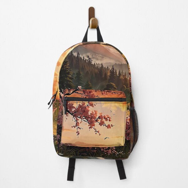 Item preview, Blossoming cherry trees in a mountain valley at sunset designed and sold by PixelParadies.