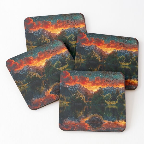 Item preview, Starry sky and sunset over a mountain lake designed and sold by PixelParadies.