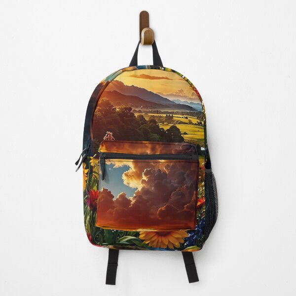 Item preview, Flowering meadow in a mountain valley at sunset designed and sold by PixelParadies.