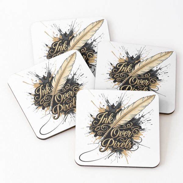 Item preview, Ink Over Pixels — Gold Quill Calligraphy Ink-Splash Design designed and sold by CorBas87.