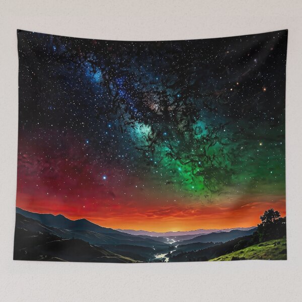 Item preview, Sunset and Milky Way over a mountain valley designed and sold by PixelParadies.