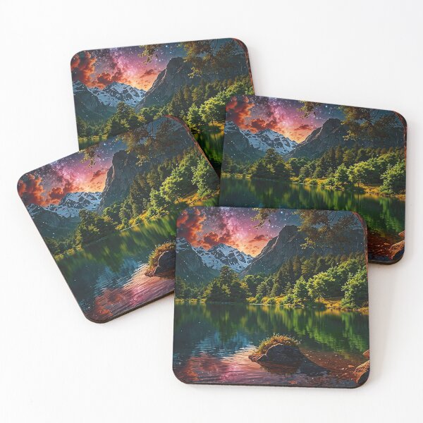 Item preview, Mountain lake under the Milky Way at dusk designed and sold by PixelParadies.