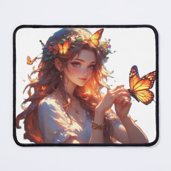 Item preview, "Beautiful Girl with Butterflies – Fantasy Portrait and Nature Art" by NegarTv Designs designed and sold by NegarTv Designs.