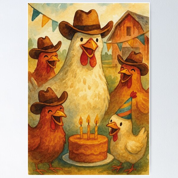 Item preview, Great birthday party, funny cowboy chickens designed and sold by Mauswohn.