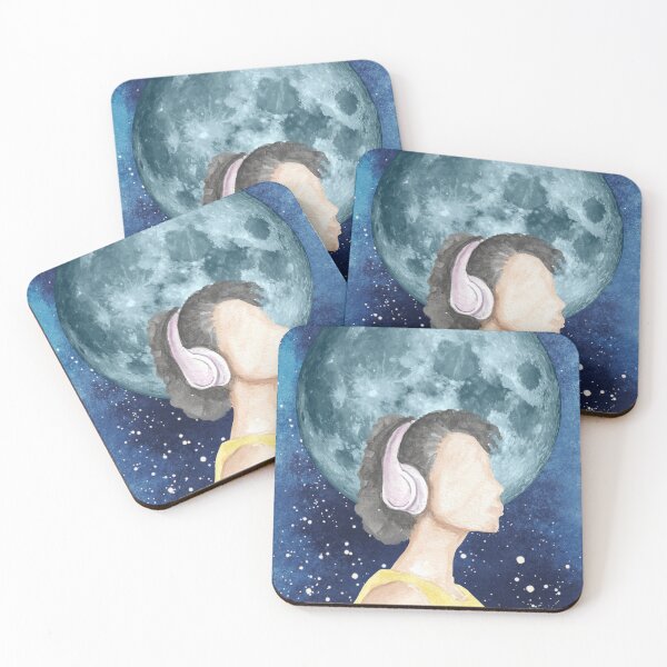 Artikelvorschau, Watercolor Moon Listening – Kosmische Musik und Weltraumästhetik entworfen und verkauft von Softglow-Studio.