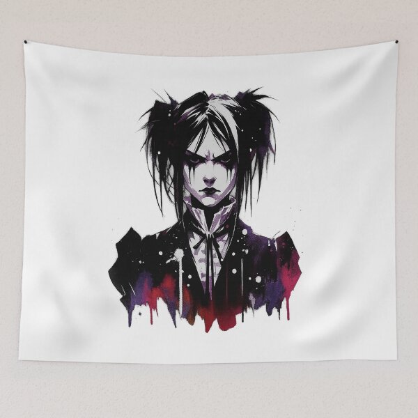 Item preview, Goth Girl in Ink – Fierce Watercolor Gothic Portrait designed and sold by LuminShadowArt.