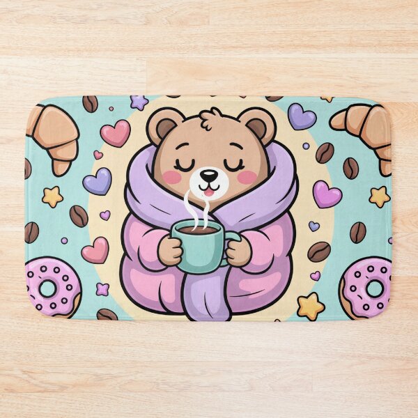 Item preview, Sleepy Bear Robe Coffee - Cute Cozy Bear with Donuts and Croissants designed and sold by YourSocialBae.