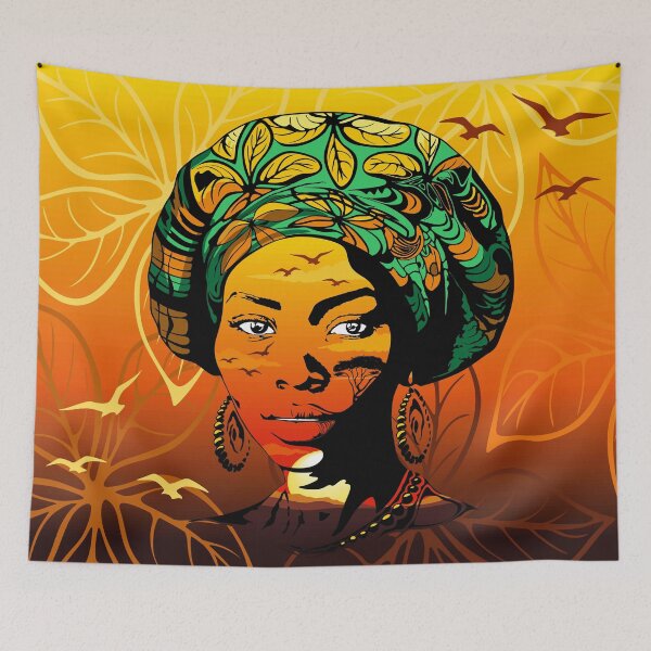 Item preview, African Woman Silhouette Portrait with Sunset designed and sold by BluedarkArt.