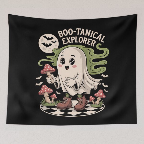 Item preview, Boo-tanical Explorer Funny Mushroom Foraging Ghost designed and sold by Sea4Adventures.