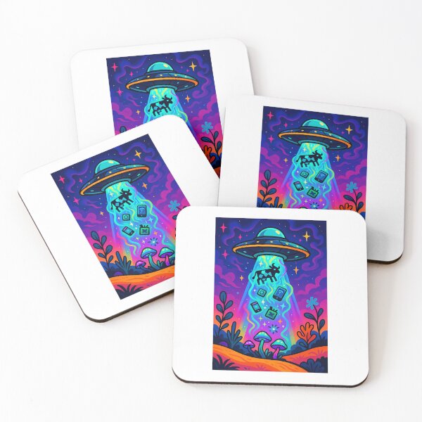 Item preview, Neon Cow Abduction in Starry Meadow designed and sold by LunarTwist.