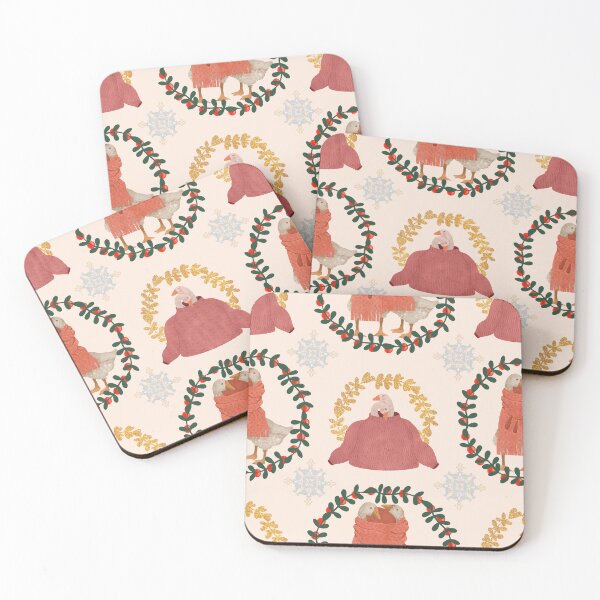 Item preview, Seamless cozy pattern with geese in warm sweaters and snowflakes. Hand drawn print designed and sold by Grin Katalina Floral Patterns & Cozy Art.