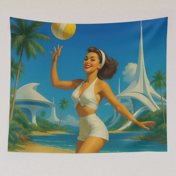 Item preview, Volleyball on the beach, retro advertising designed and sold by Mauswohn.