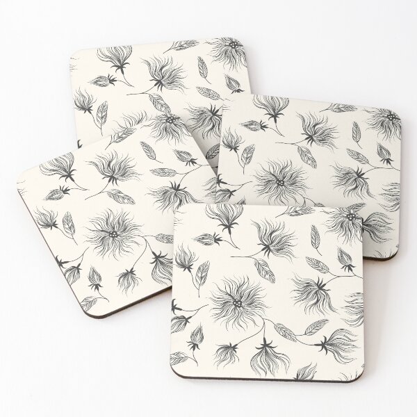 Item preview, Floral Abstract texture, black flowers and leaves on the beige, botanical print  designed and sold by CHERRY--SHOP.