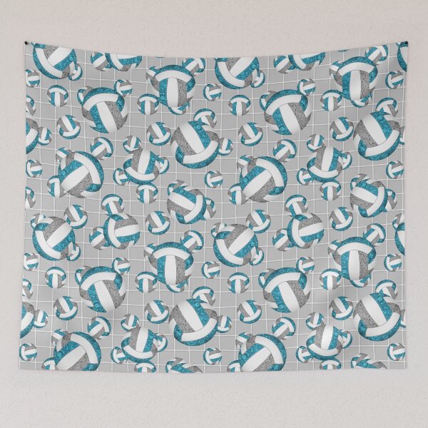 Item preview, girly teal gray volleyballs pattern with net detail accent designed and sold by katzdzynes.