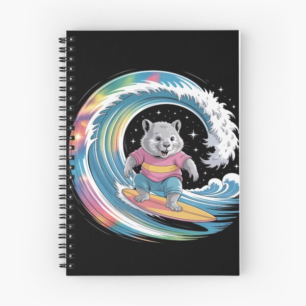 Artikelvorschau, Cosmic Surf Wombat – Wunderlicher Ritt auf einer Regenbogenwelle entworfen und verkauft von teevoxx.