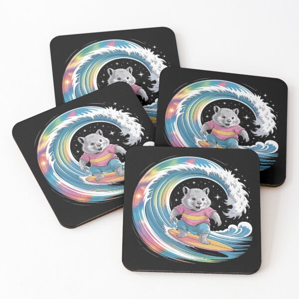 Item preview, Cosmic Surf Wombat – Whimsical Ride on a Rainbow Wave designed and sold by teevoxx.