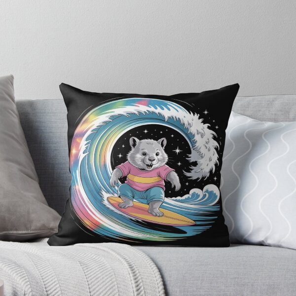 Item preview, Cosmic Surf Wombat – Whimsical Ride on a Rainbow Wave designed and sold by teevoxx.