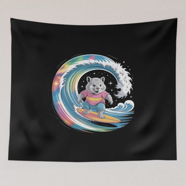 Item preview, Cosmic Surf Wombat – Whimsical Ride on a Rainbow Wave designed and sold by teevoxx.