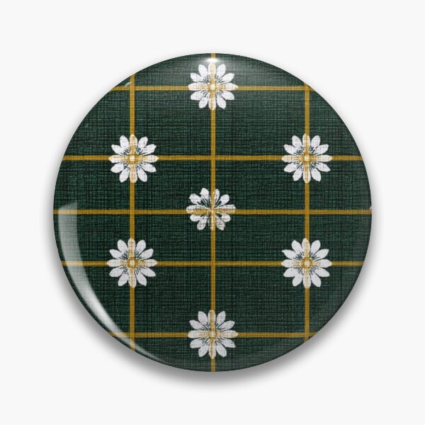 Item preview, Floral Grid Check (Dark Green × Mustard × White Daisy) designed and sold by casualnature.