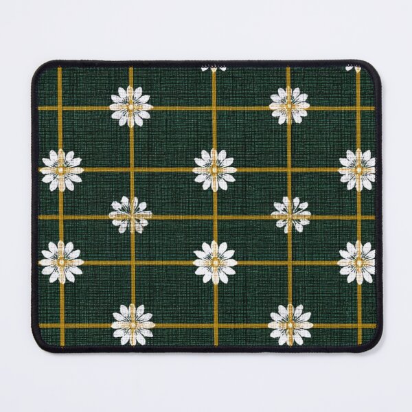 Item preview, Floral Grid Check (Dark Green × Mustard × White Daisy) designed and sold by casualnature.