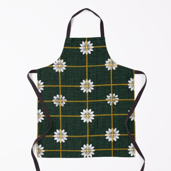 Item preview, Floral Grid Check (Dark Green × Mustard × White Daisy) designed and sold by casualnature.