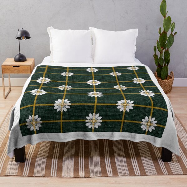 Item preview, Floral Grid Check (Dark Green × Mustard × White Daisy) designed and sold by casualnature.