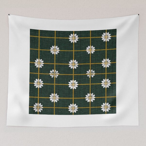 Item preview, Floral Grid Check (Dark Green × Mustard × White Daisy) designed and sold by casualnature.