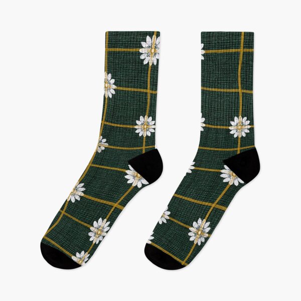 Item preview, Floral Grid Check (Dark Green × Mustard × White Daisy) designed and sold by casualnature.