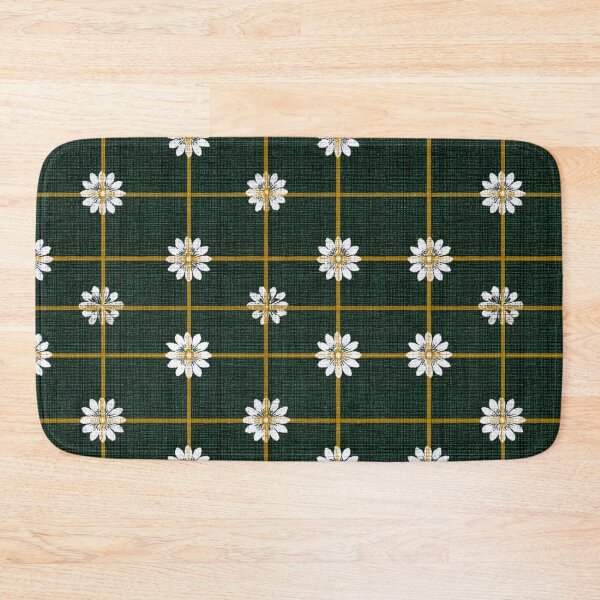 Item preview, Floral Grid Check (Dark Green × Mustard × White Daisy) designed and sold by casualnature.