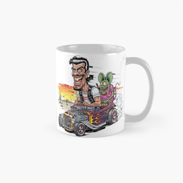 Item preview, hot rod Ford with flames and Rat Fink and a caricature of its creator designed and sold by hotrodspirit.