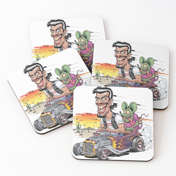 Item preview, hot rod Ford with flames and Rat Fink and a caricature of its creator designed and sold by hotrodspirit.