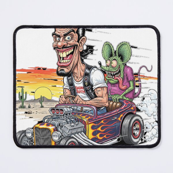 Item preview, hot rod Ford with flames and Rat Fink and a caricature of its creator designed and sold by hotrodspirit.