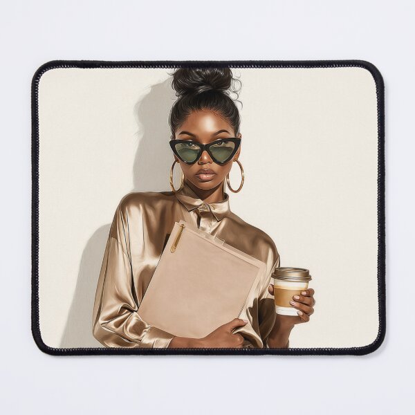 Item preview, Boss Mode – Chic Black Woman with Coffee and Confidence designed and sold by okluvyoubye.