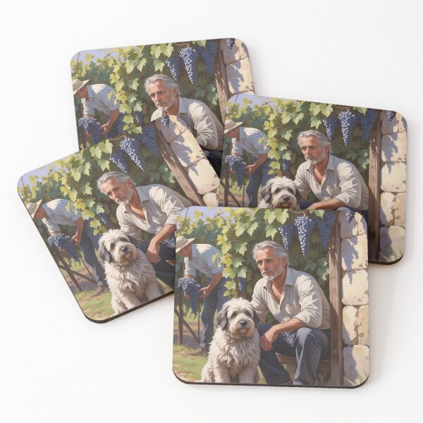 Item preview, French Vineyard Watch – Owner and Sheepdog in Oil Painting designed and sold by Deezyned.