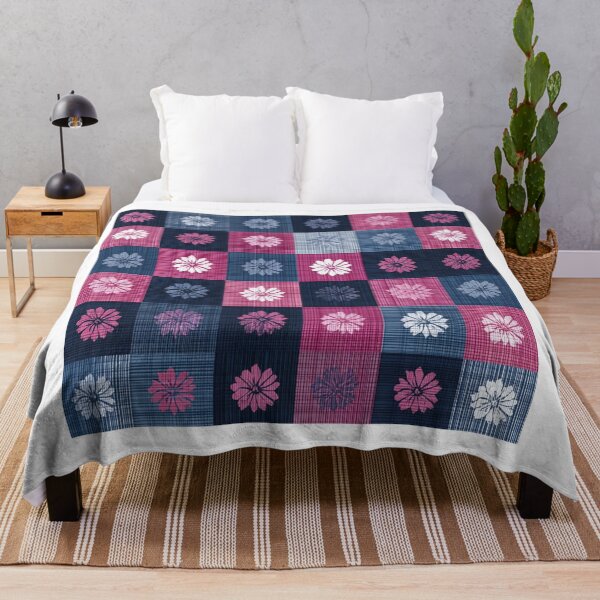 Item preview, Patchwork Floral Check (Navy × Pink × White) designed and sold by casualnature.