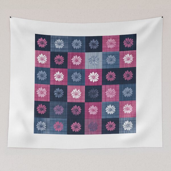 Item preview, Patchwork Floral Check (Navy × Pink × White) designed and sold by casualnature.