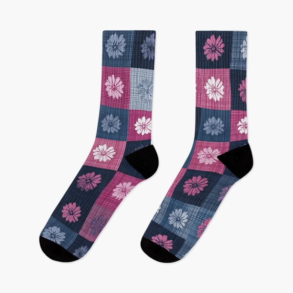 Item preview, Patchwork Floral Check (Navy × Pink × White) designed and sold by casualnature.