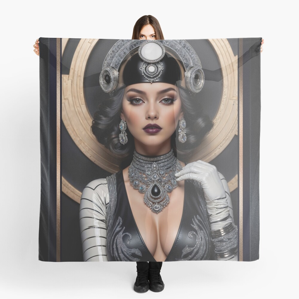 Art Deco Glamour, A Portrait Of Illyana Stravinski Mesmerizing AI Concept Art by Xzendor7 Decorative Art Print Ladies Scarf