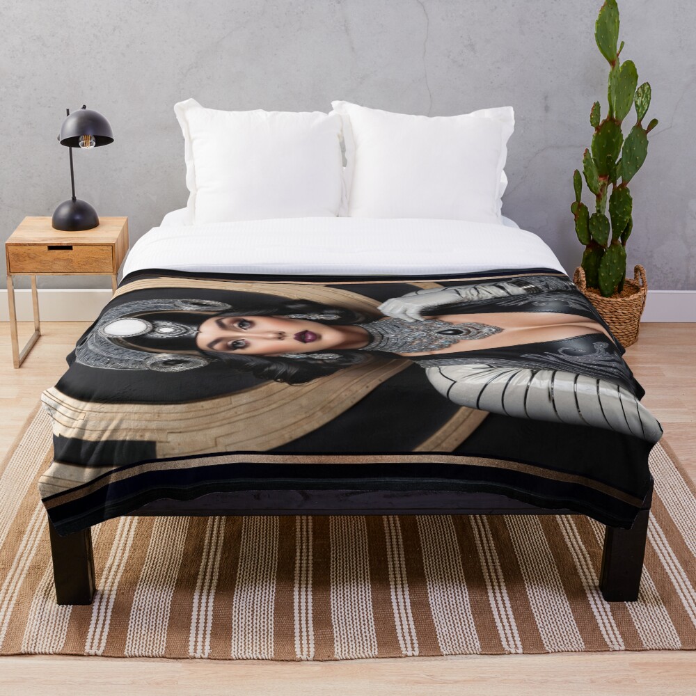 Art Deco Glamour, A Portrait Of Illyana Stravinski Mesmerizing AI Concept Art by Xzendor7 Decorative Art Print Throw Blanket