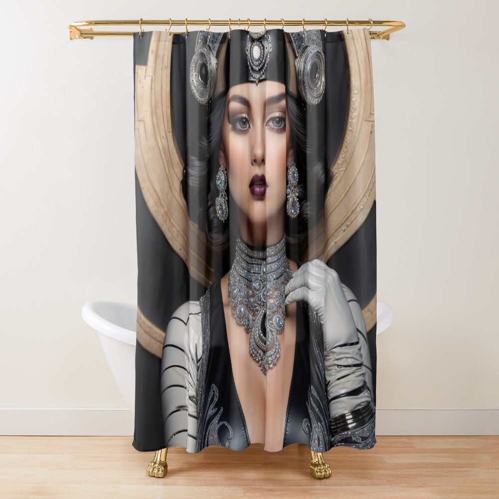 Art Deco Glamour, A Portrait Of Illyana Stravinski Mesmerizing AI Concept Art by Xzendor7 Decorative Art Print Shower Curtain