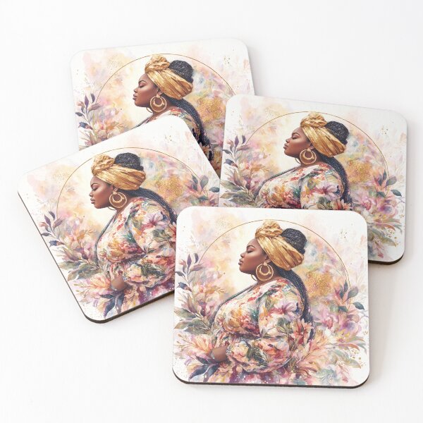 Item preview, Golden Grace – Afrocentric Floral Watercolor Portrait designed and sold by okluvyoubye.