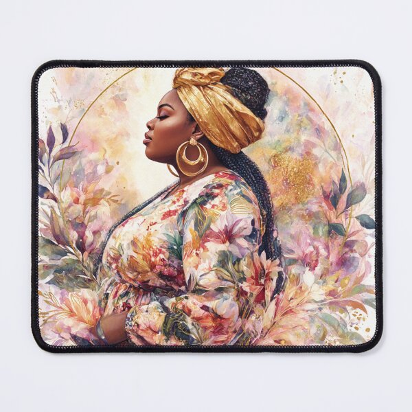 Item preview, Golden Grace – Afrocentric Floral Watercolor Portrait designed and sold by okluvyoubye.