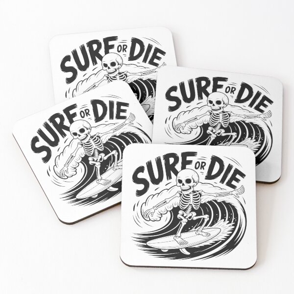Item preview, Surf or Die – Skeleton Surfer on Stylized Wave with Bold Motto designed and sold by teevoxx.