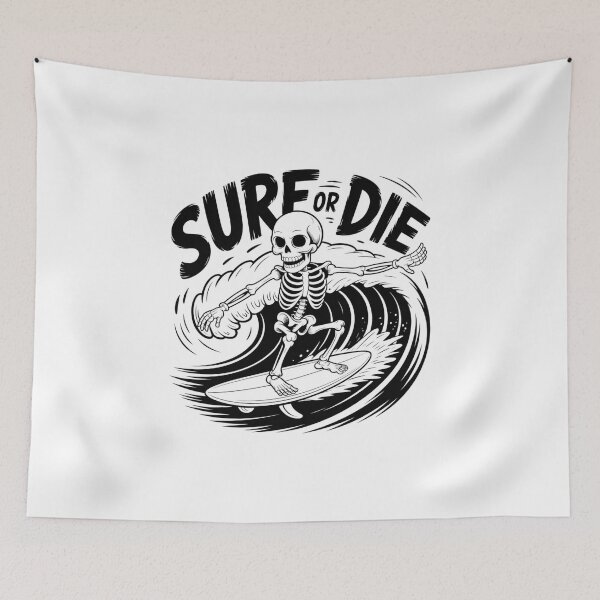 Item preview, Surf or Die – Skeleton Surfer on Stylized Wave with Bold Motto designed and sold by teevoxx.