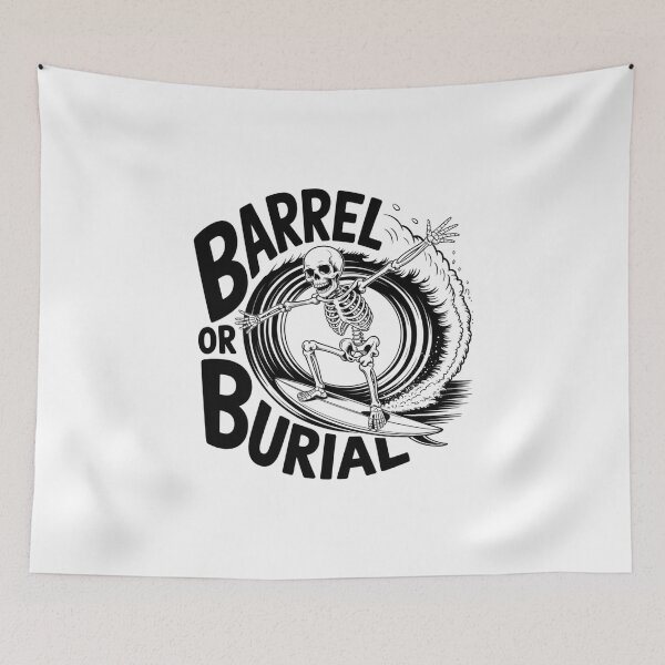 Item preview, Barrel or Burial – Skeleton Surfer in Motion with High-Stakes Motto designed and sold by teevoxx.
