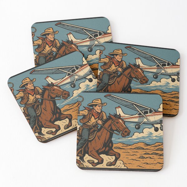 Item preview, cowboy racing a cessna 172 airplane in flight designed and sold by PilotandPlane.