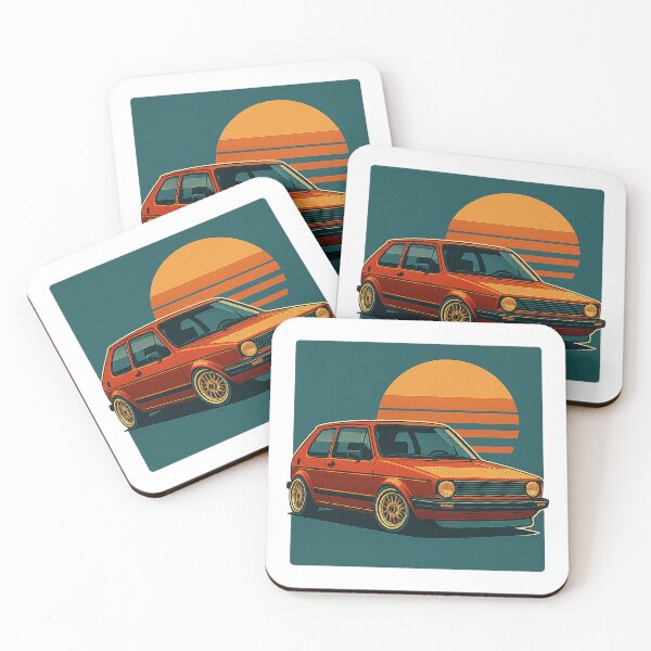 Item preview, Retro Golf Mk1-Inspired Stanced Hatchback with Classic Mesh Wheels – Badge-Free Artwork designed and sold by fjurcev.