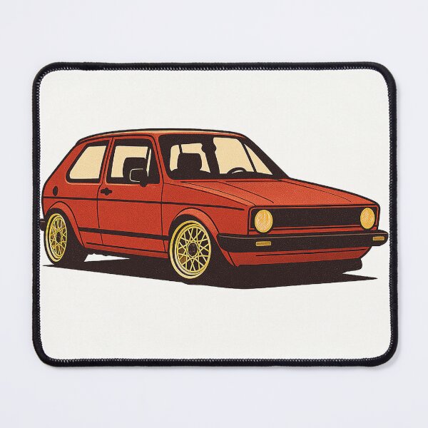 Item preview, Retro Golf Mk1-Inspired Stanced Hatchback with Classic Mesh Wheels – Badge-Free Artwork designed and sold by fjurcev.
