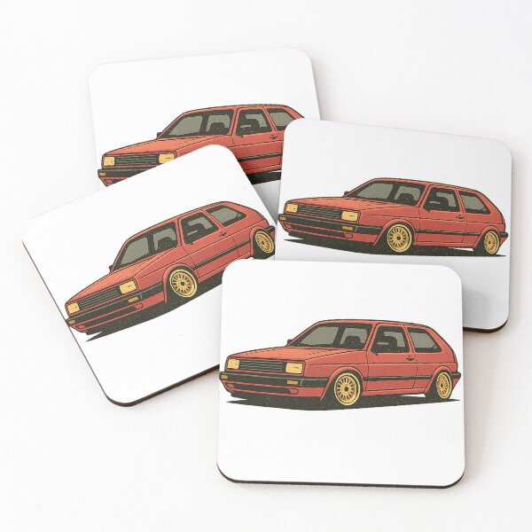 Item preview, Retro Golf Mk2-Inspired Stanced Hatchback with Classic Mesh Wheels – Badge-Free Artwork designed and sold by fjurcev.