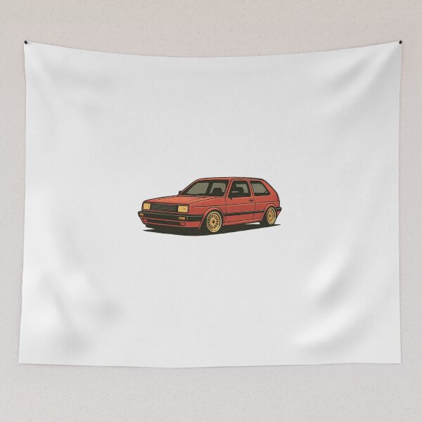 Item preview, Retro Golf Mk2-Inspired Stanced Hatchback with Classic Mesh Wheels – Badge-Free Artwork designed and sold by fjurcev.